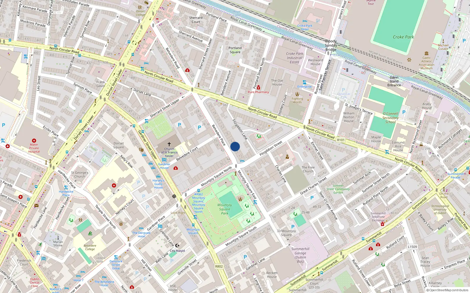 Overhead map showing the location of 4 Belvedere Place, Dublin 1