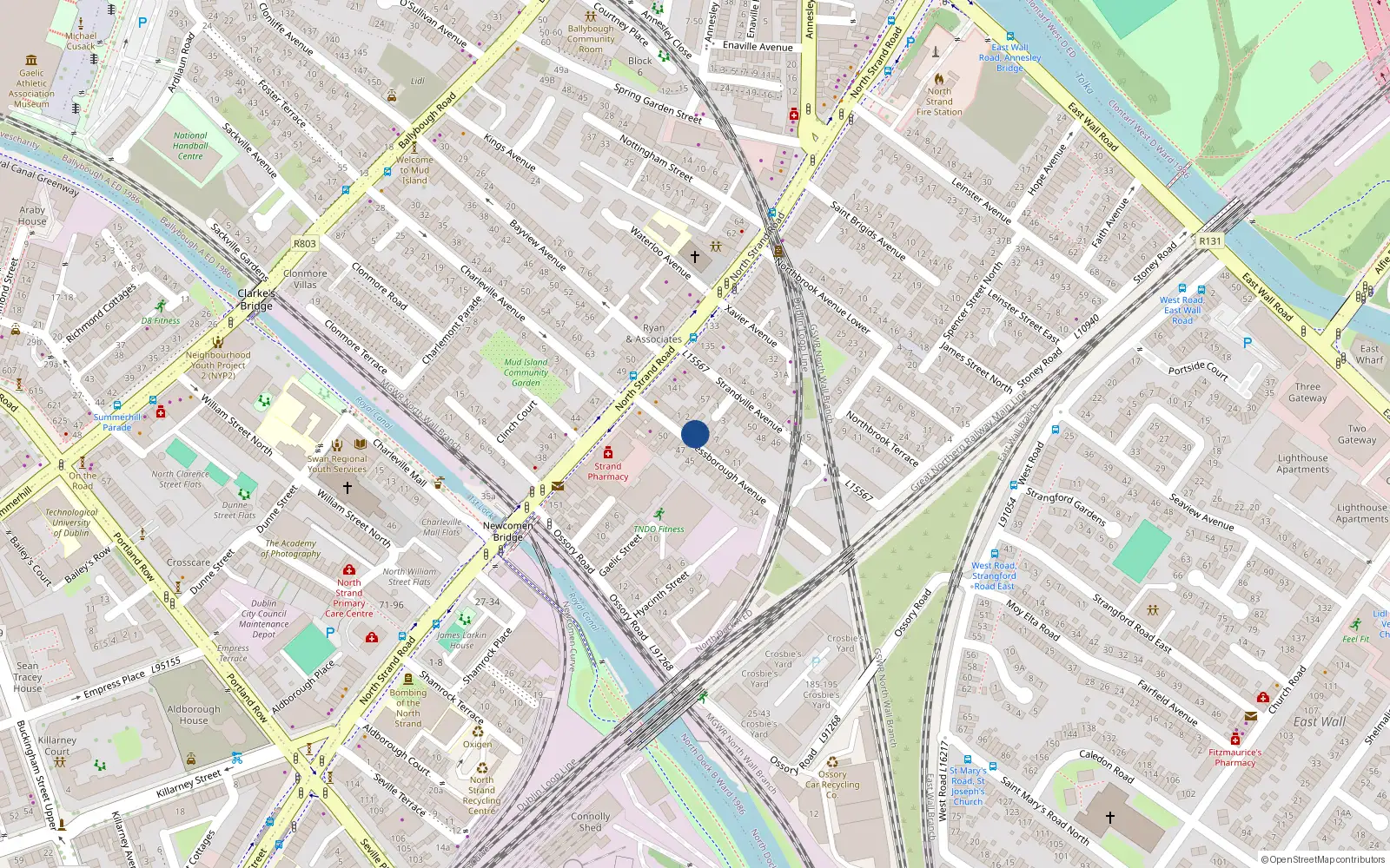 Overhead map showing the location of 4 Bessborough Avenue, North Strand, Dublin 3