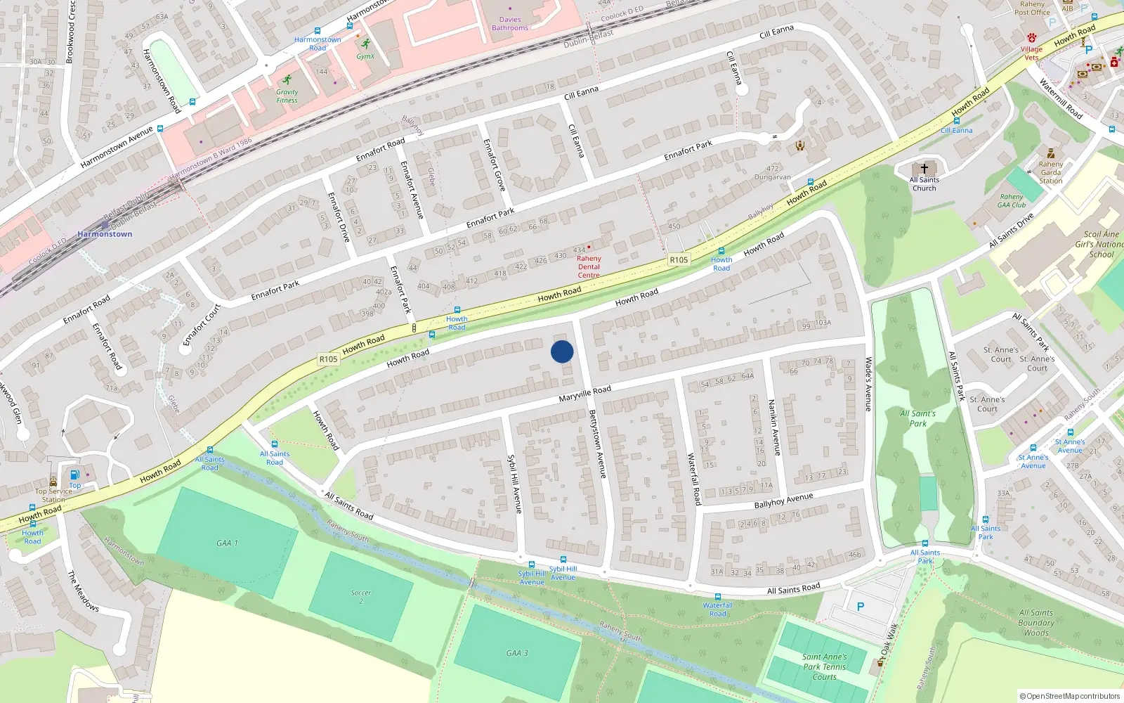 Overhead map showing the location of 4 Bettystown Avenue, Dublin 5