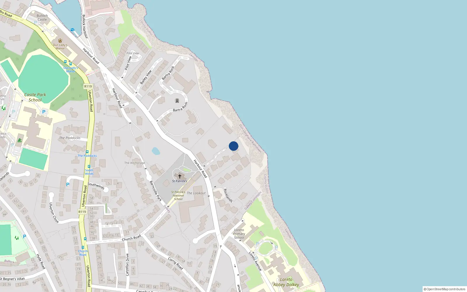 Overhead map showing the location of 4 Beulah Court, Harbour Road, Dalkey