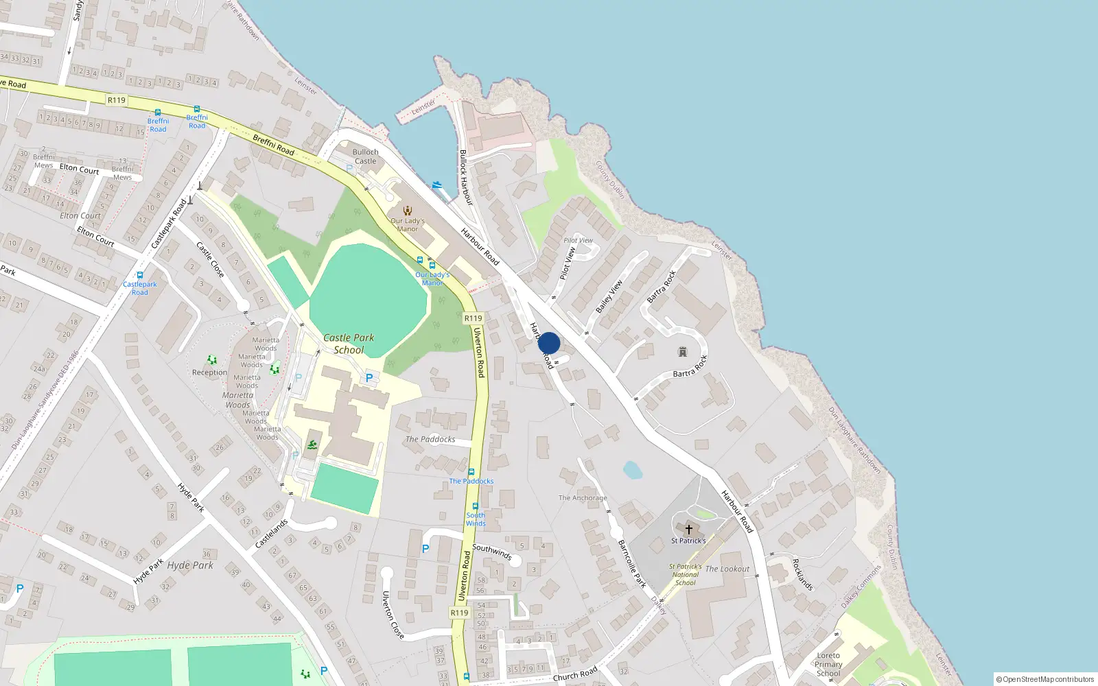 Overhead map showing the location of 4 Bloyke, Harbour Road, Dalkey