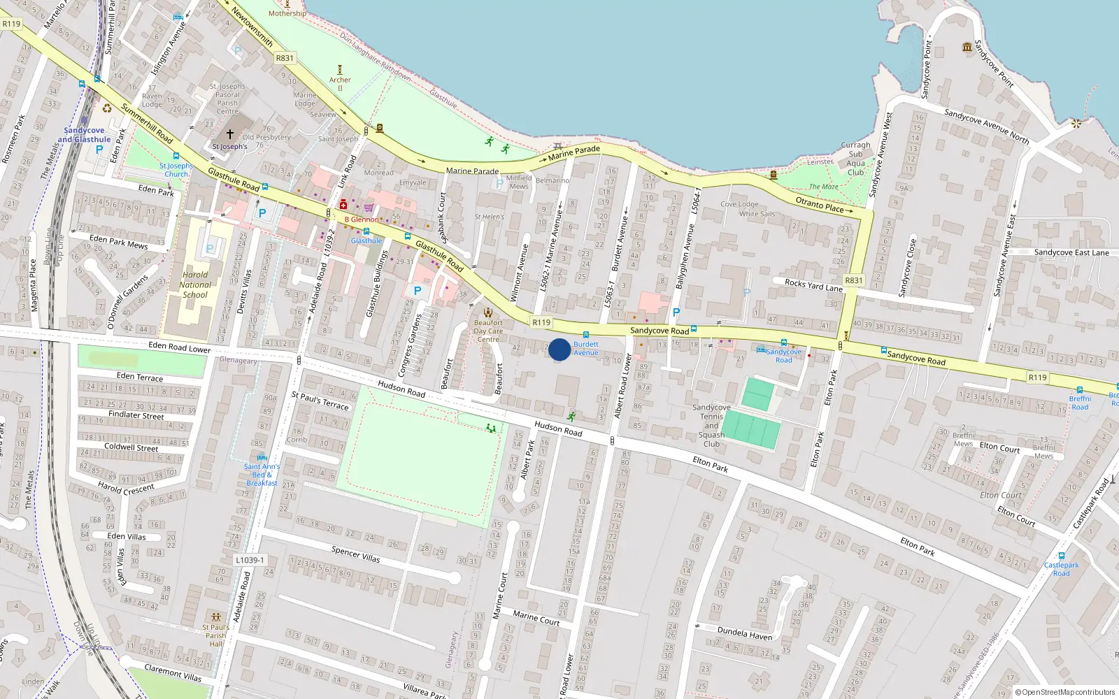 Overhead map showing the location of 4 Brighton Terrace, Sandycove Road, Glasthule