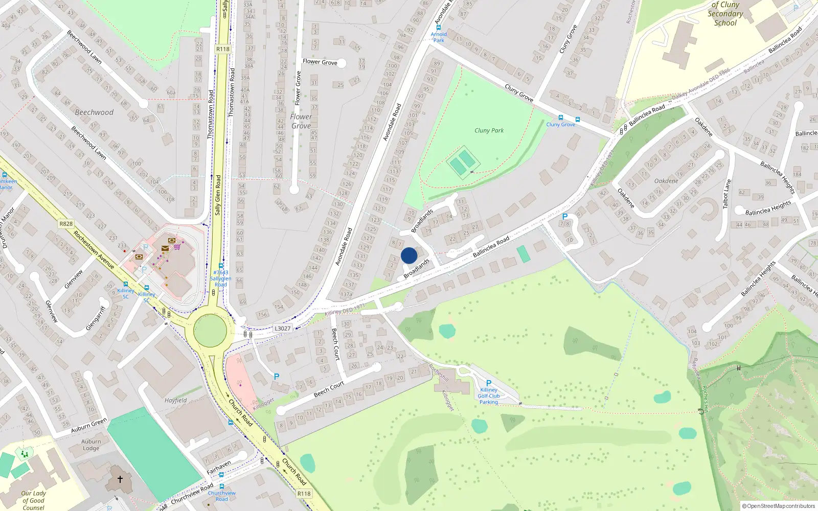 Overhead map showing the location of 4 Broadlands, Killiney