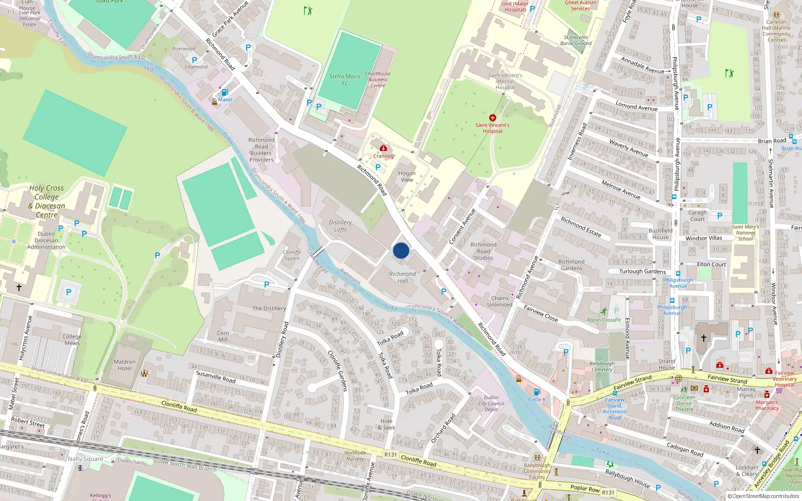 Overhead map showing the location of 4 Brook House, Richmond Road, Dublin 3