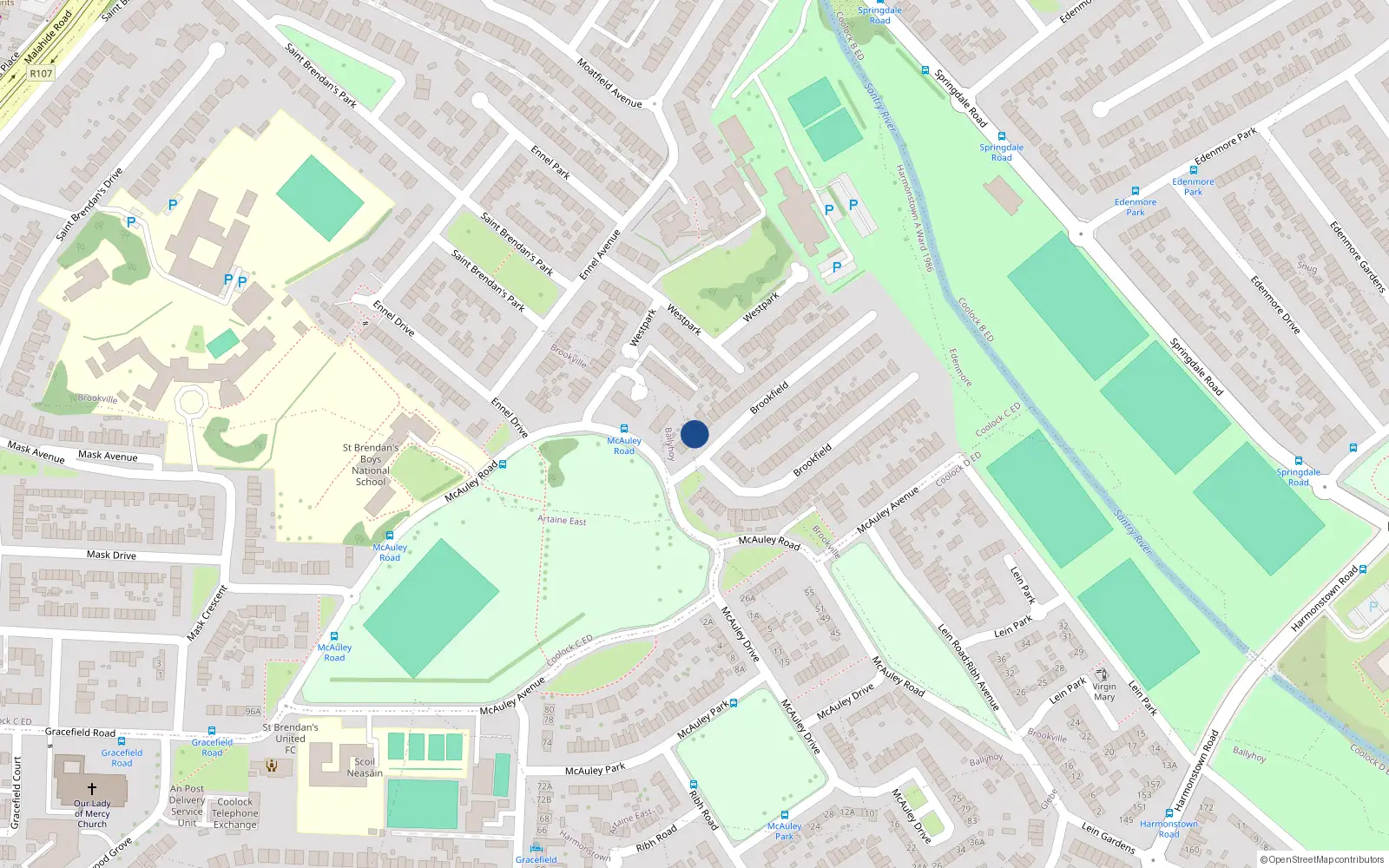 Overhead map showing the location of 4 Brookfield, Artane, Dublin