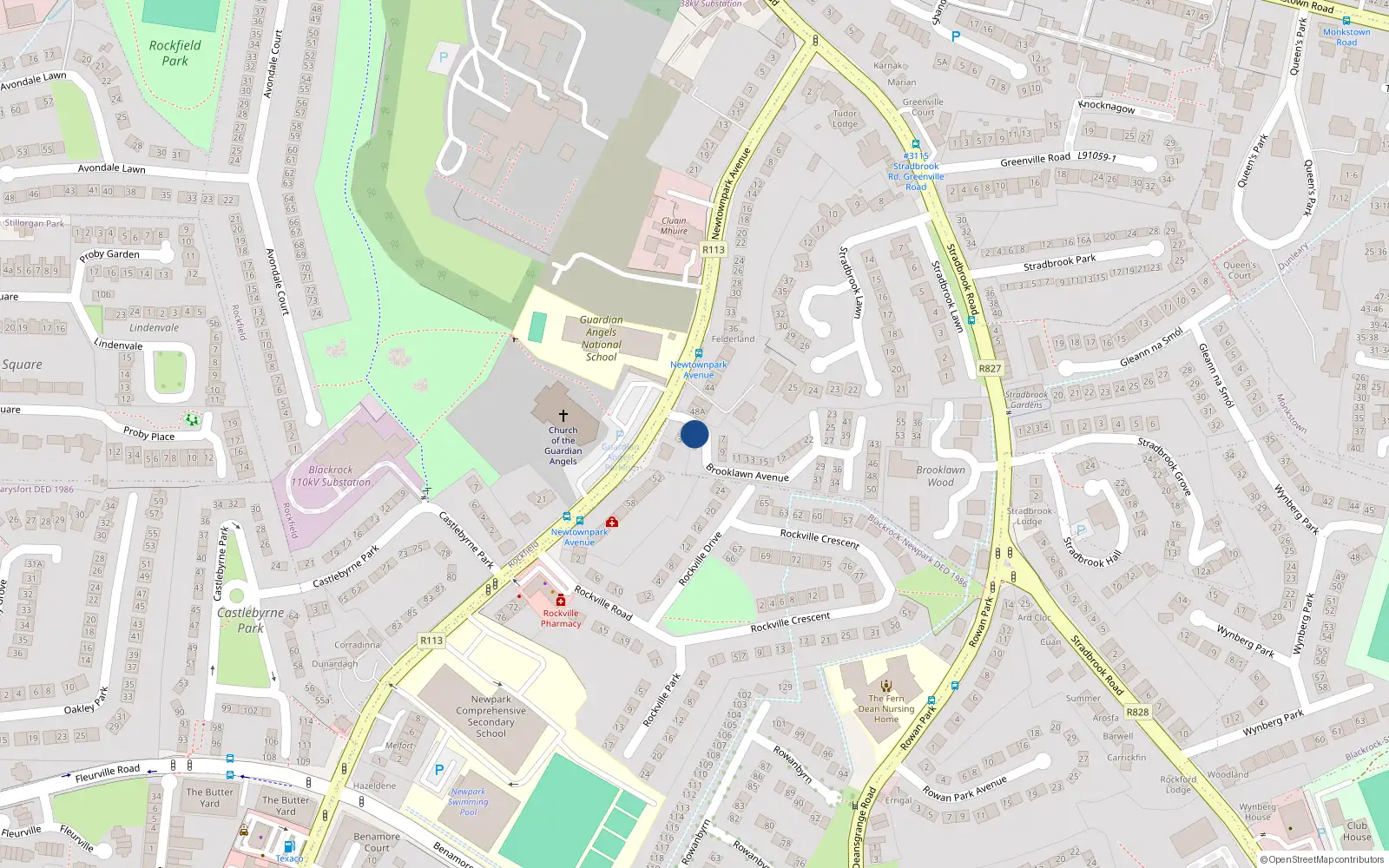 Overhead map showing the location of 4 Brooklawn Avenue, Blackrock, Dublin