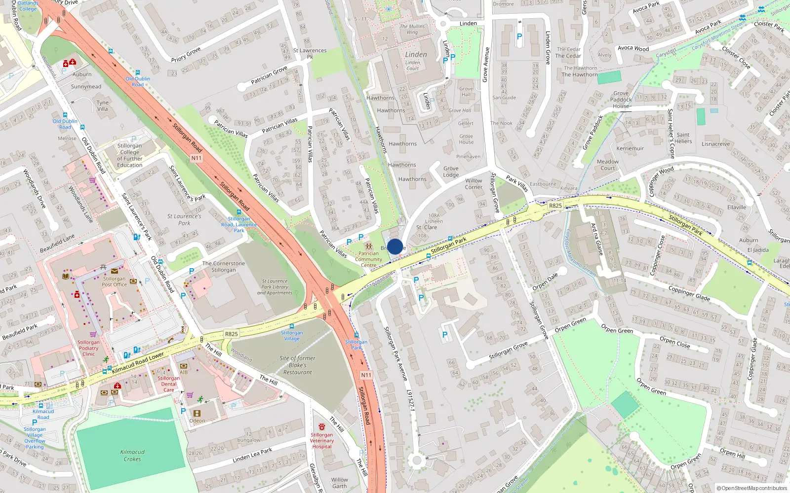 Overhead map showing the location of 4 Brookside, Stillorgan Grove, Blackrock