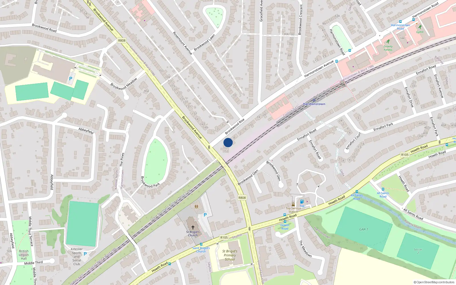 Overhead map showing the location of 4 Brookwood Rise, Artane, Dublin 5