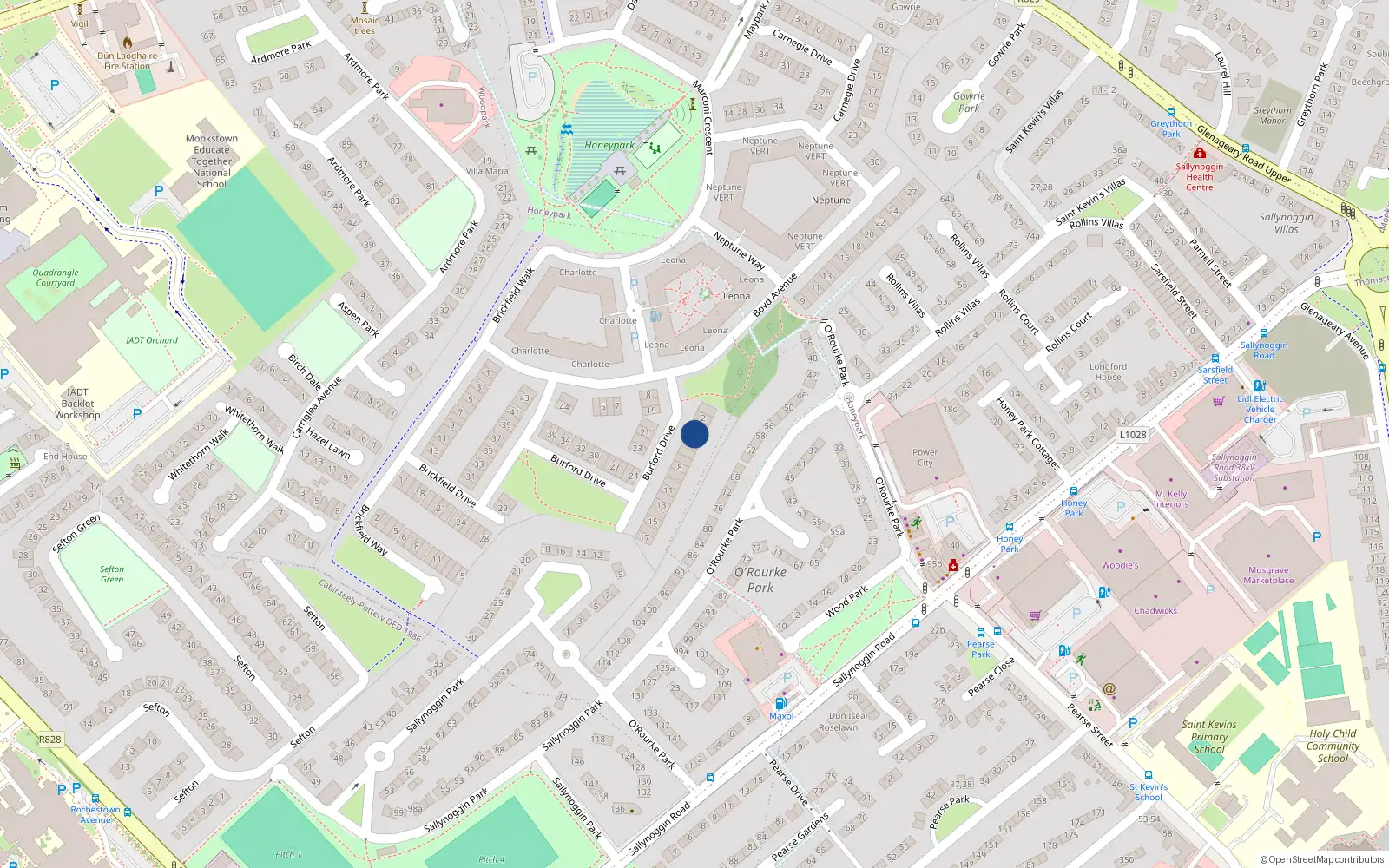 Overhead map showing the location of 4 Burford Drive, Dun Laoghaire