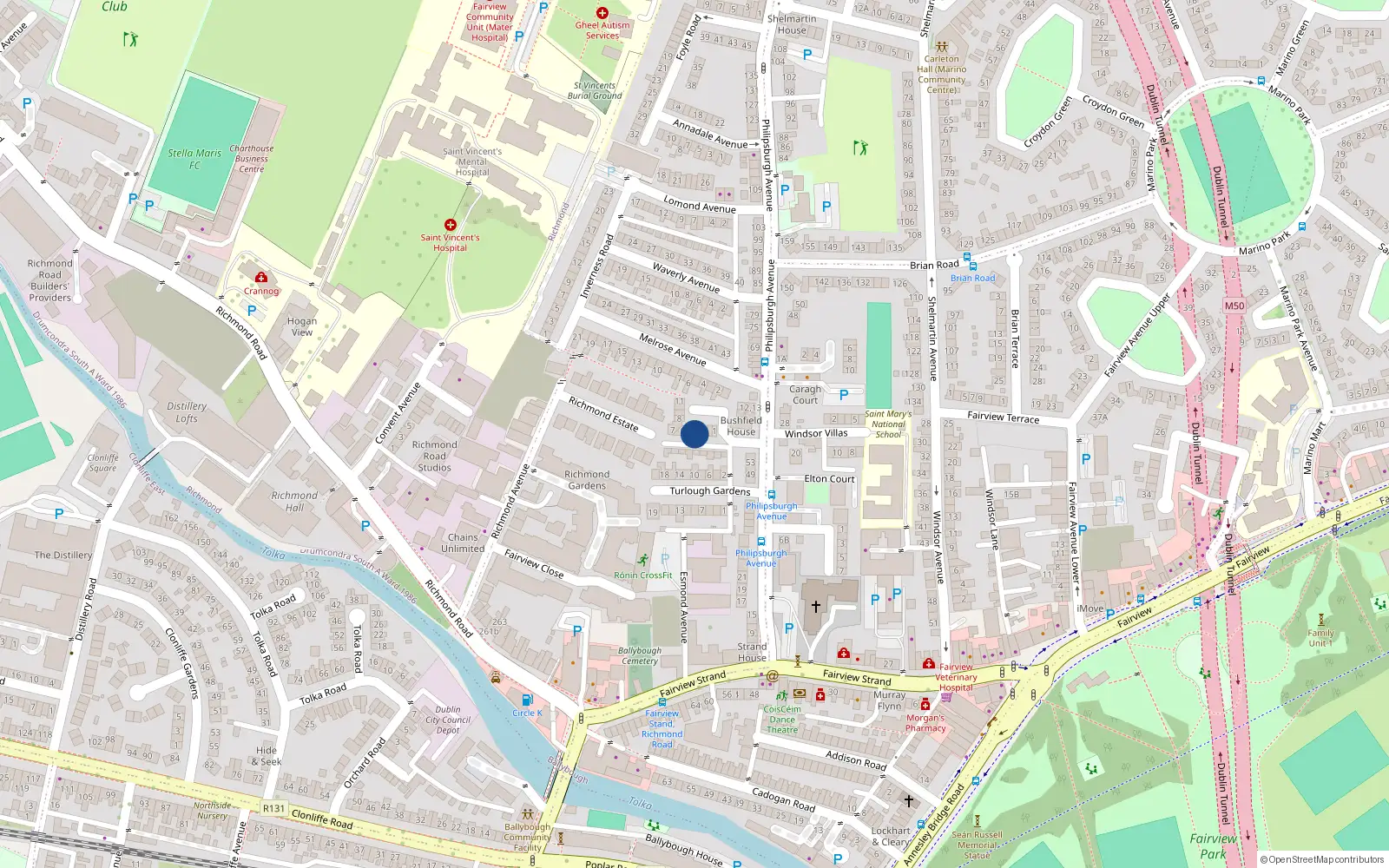 Overhead map showing the location of 4 Bushfield Square, Dublin 3