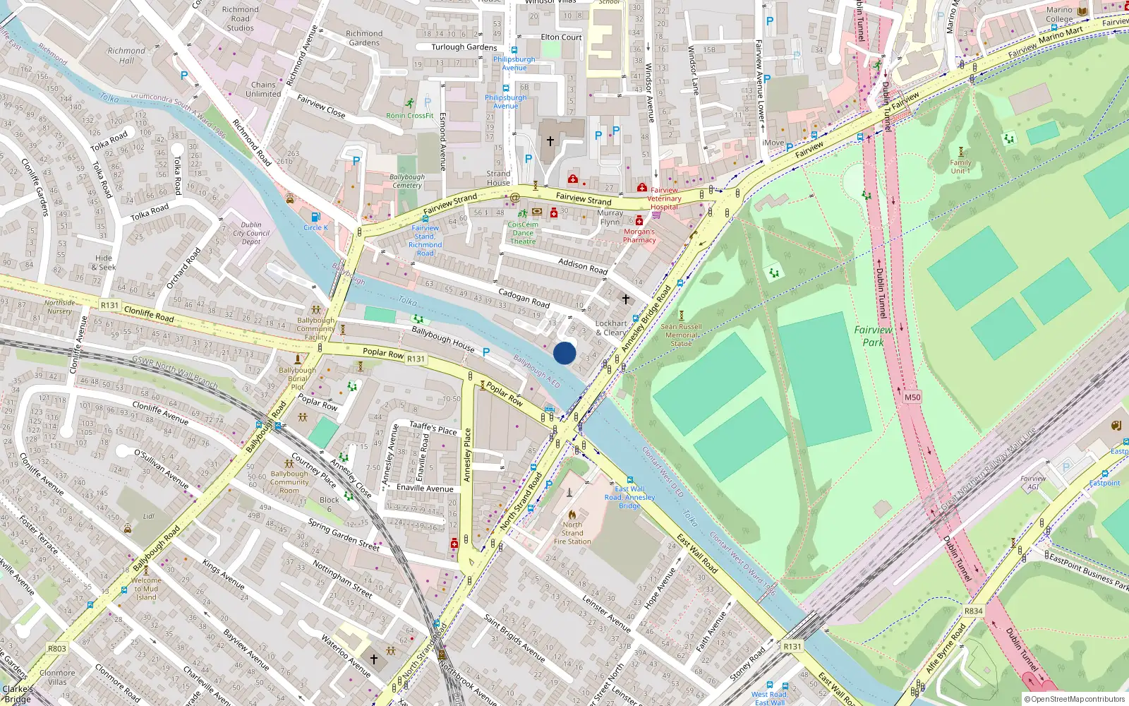 Overhead map showing the location of 4 Cadogan Road, Dublin 3