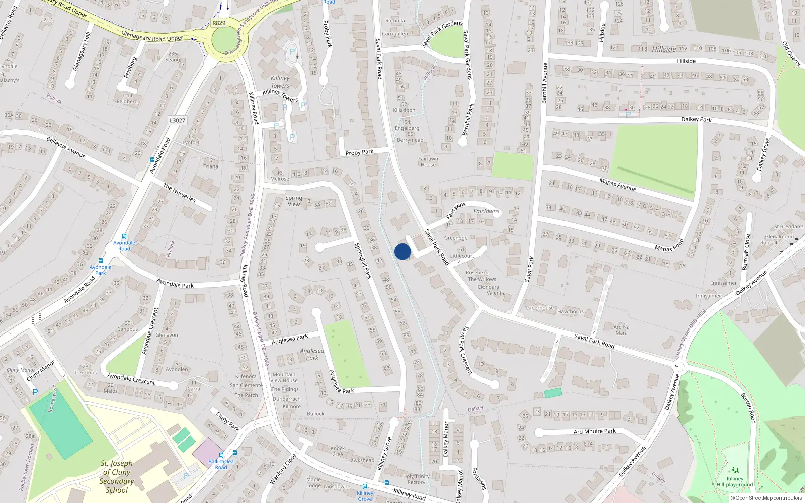 Overhead map showing the location of 4 Caldragh, Dalkey