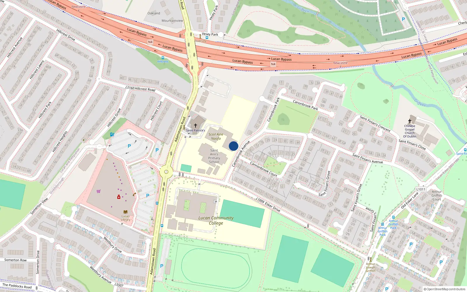Overhead map showing the location of 4 Canonbrook Avenue, Lucan