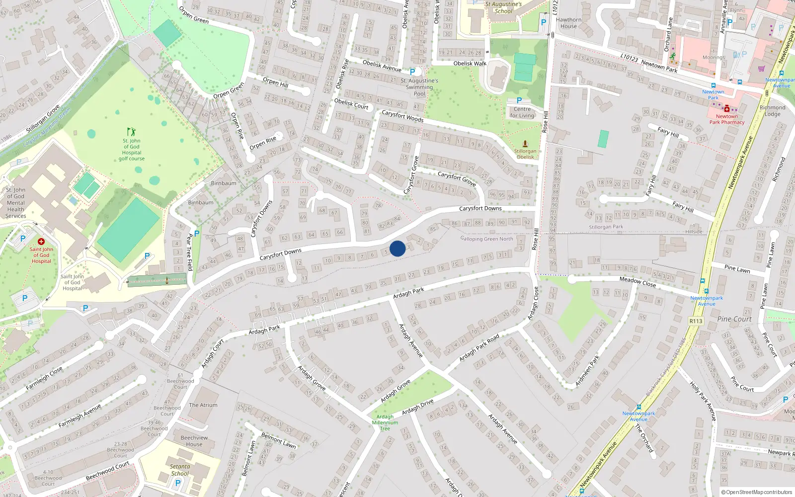 Overhead map showing the location of 4 Carysfort Downs, Blackrock