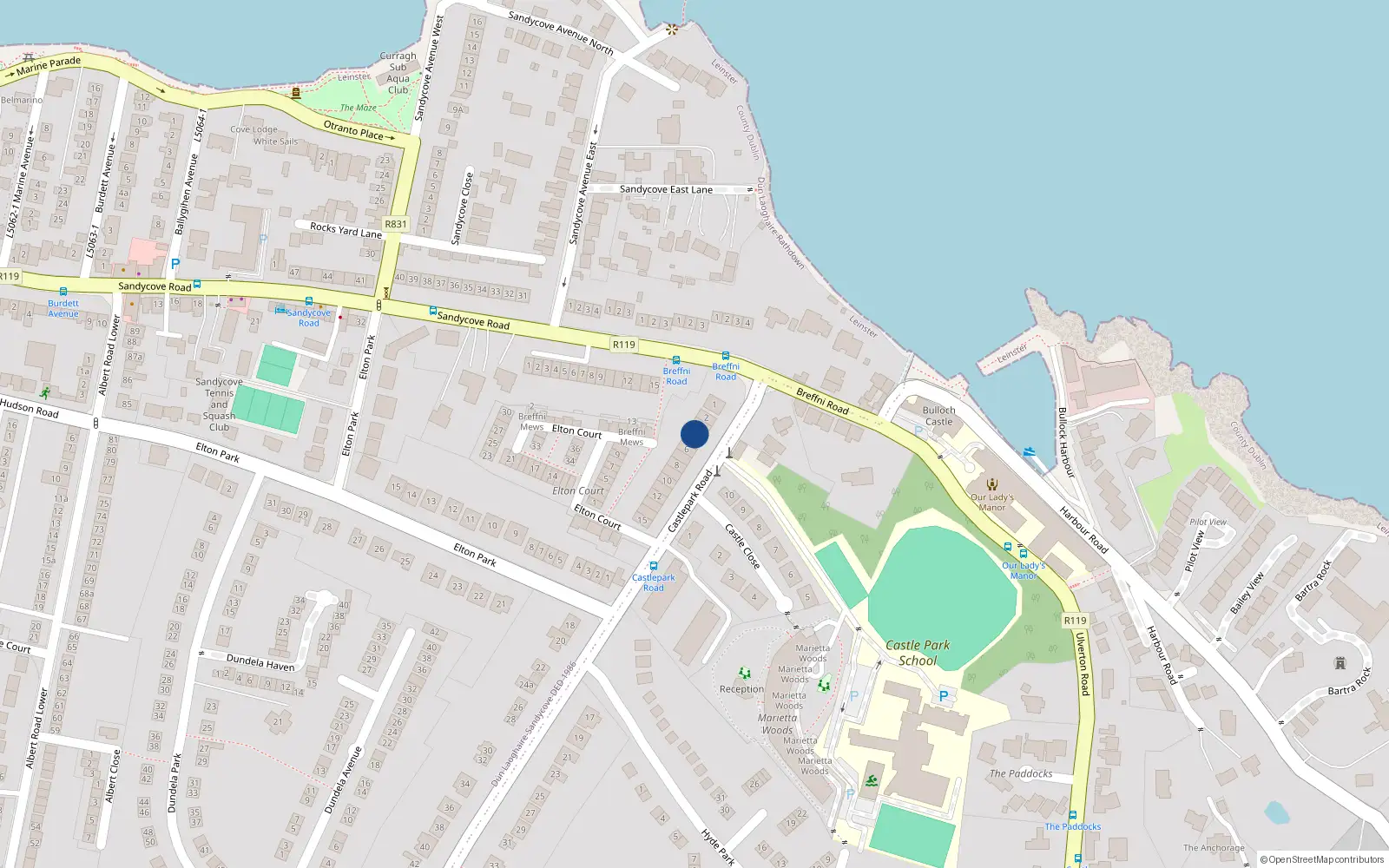 Overhead map showing the location of 4 Castle Park Road, Dublin