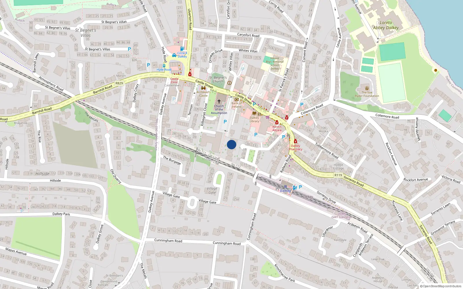 Overhead map showing the location of 4 Castle Villas, Dalkey
