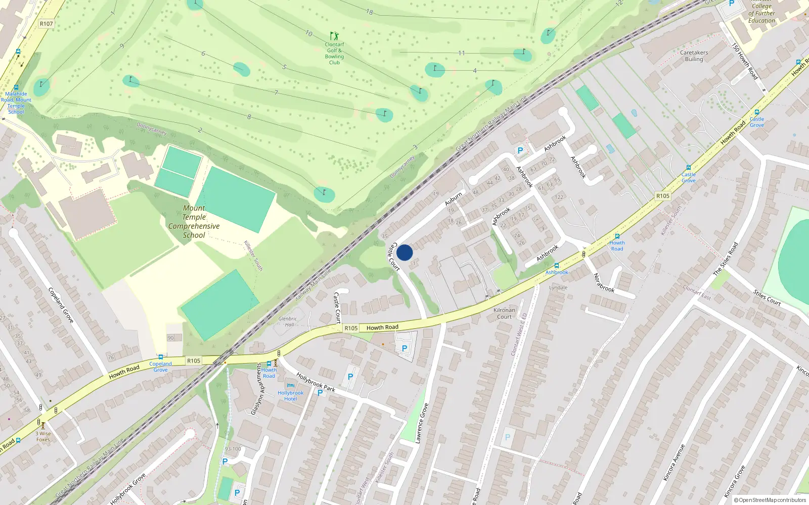 Overhead map showing the location of 4 Castlecourt, Clontarf, Dublin 3
