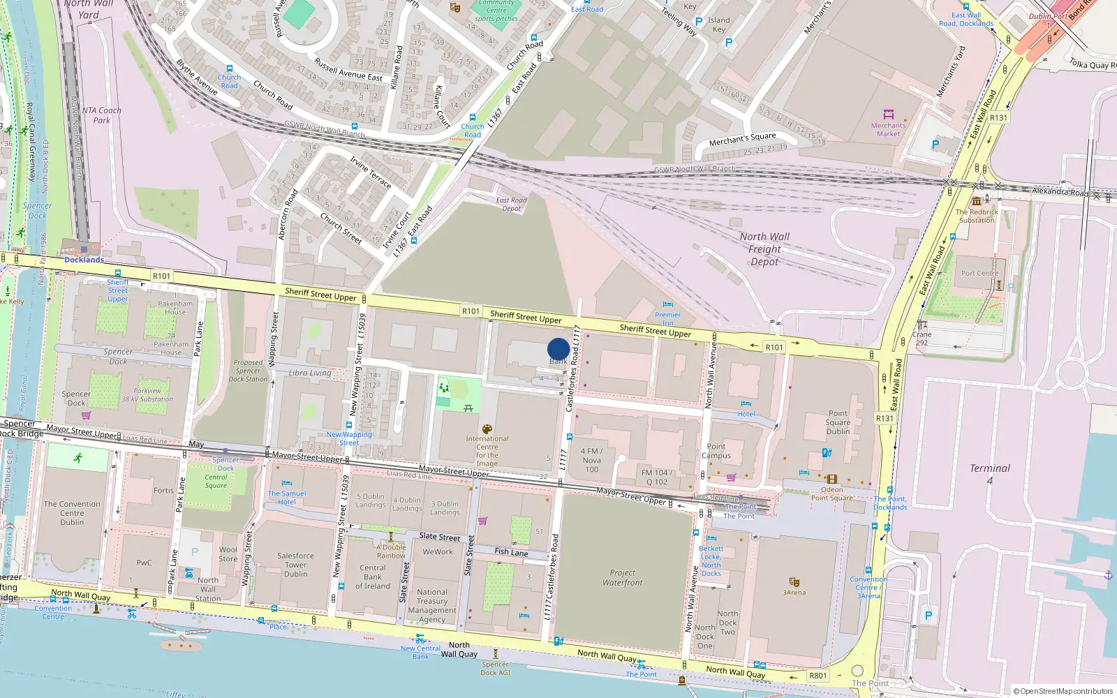 Overhead map showing the location of 4 Castleforbes Road, Dublin 1