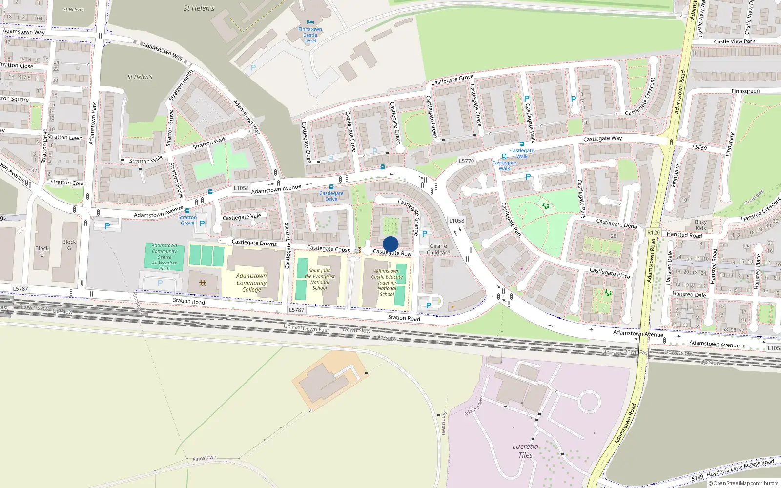 Overhead map showing the location of 4 Castlegate Row, Adamstown, Dublin