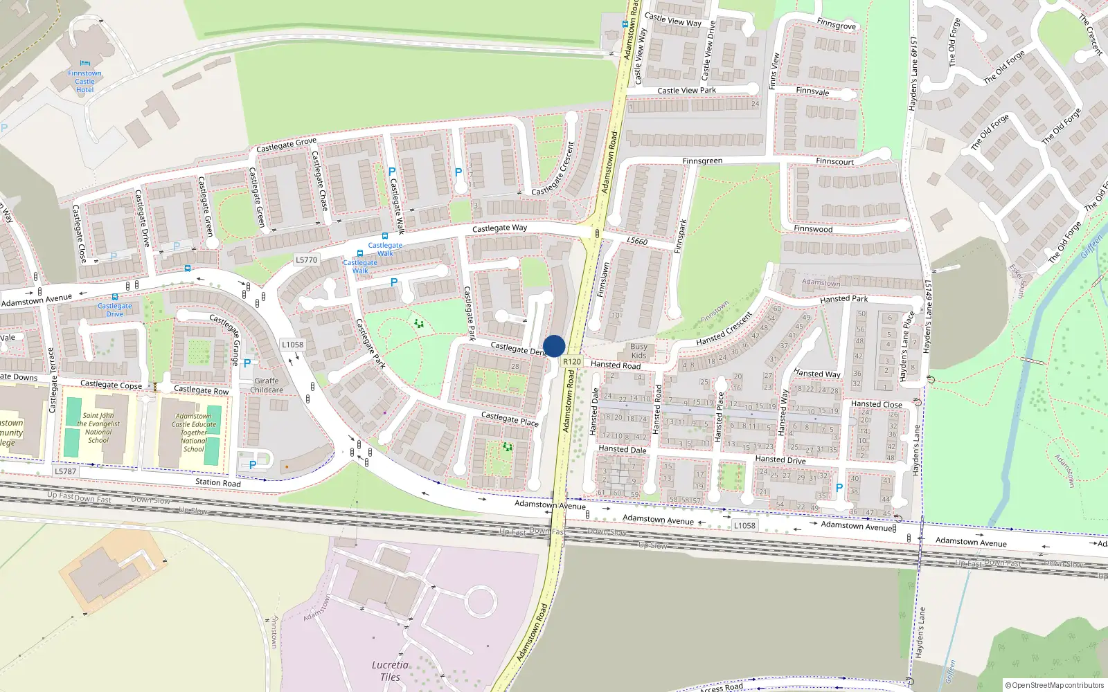Overhead map showing the location of 4 Castlegate Square, Adamstown, Dublin