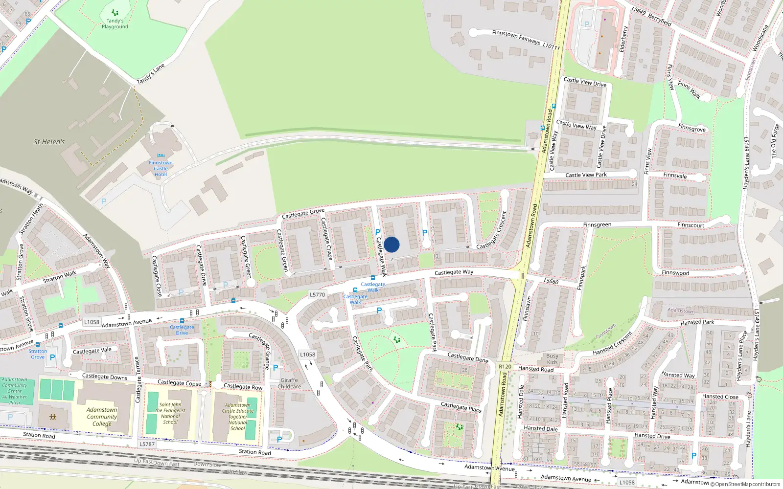 Overhead map showing the location of 4 Castlegate Walk, Lucan
