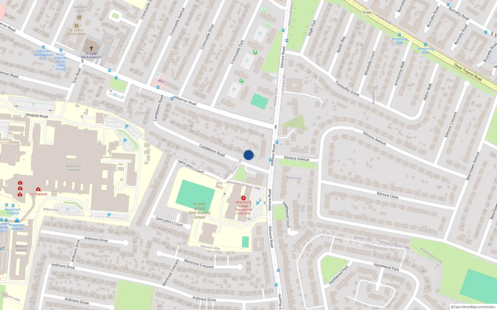 Overhead map showing the location of 4 Castlekevin Road, Dublin 5