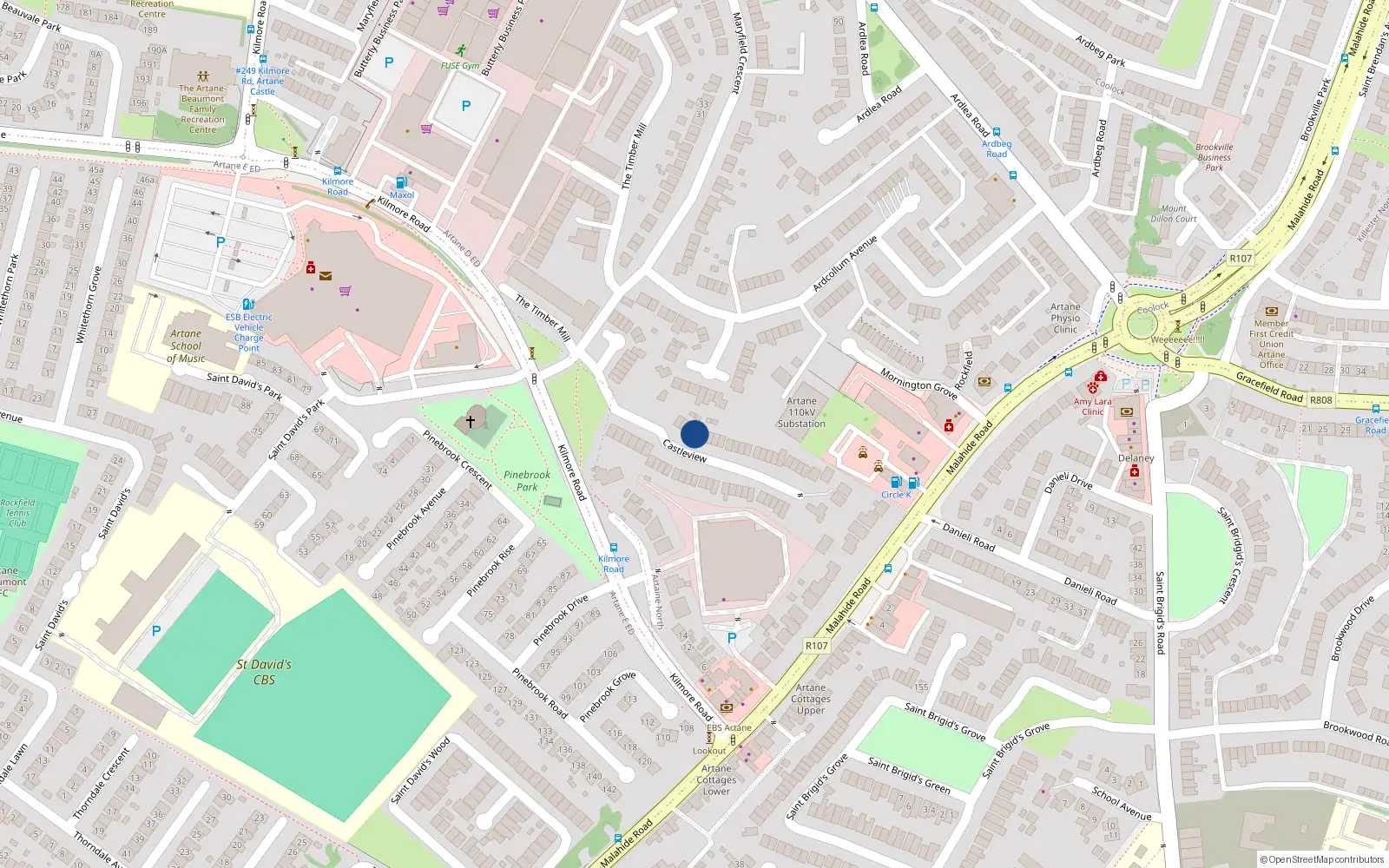 Overhead map showing the location of 4 Castleview, Dublin 5