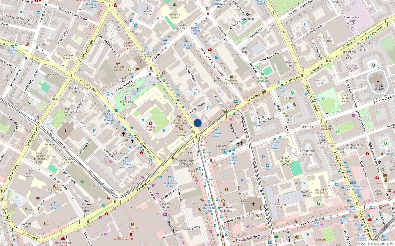 Overhead map showing the location of 4 Cavandish Row, Dublin 1