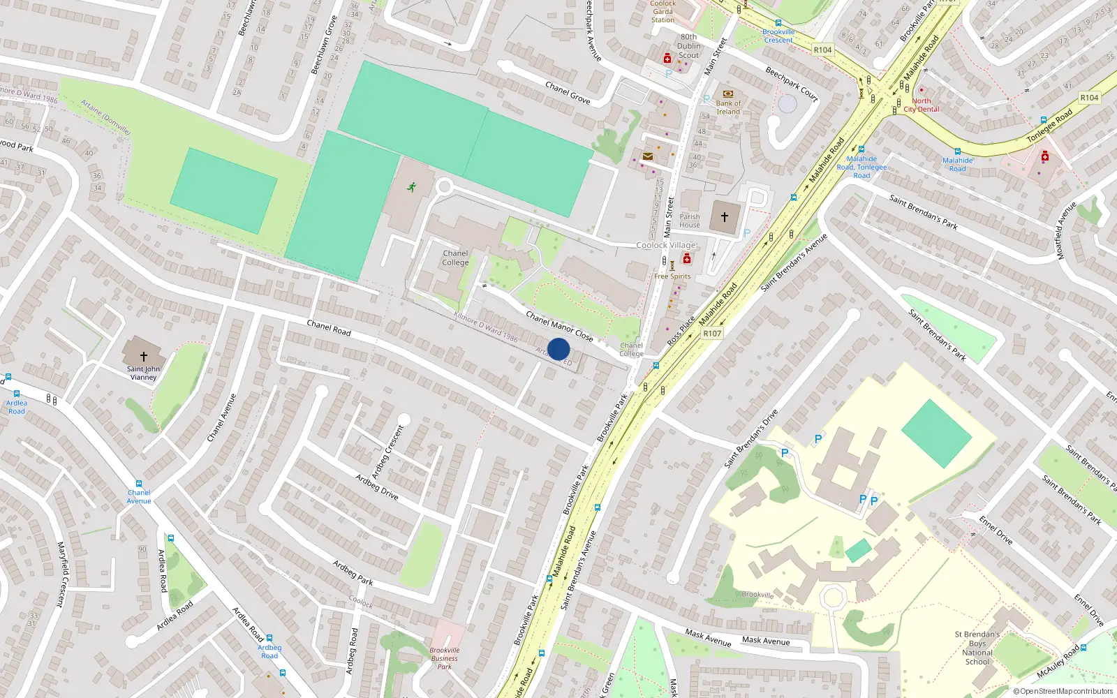 Overhead map showing the location of 4 Chanel Manor Close, Dublin 5