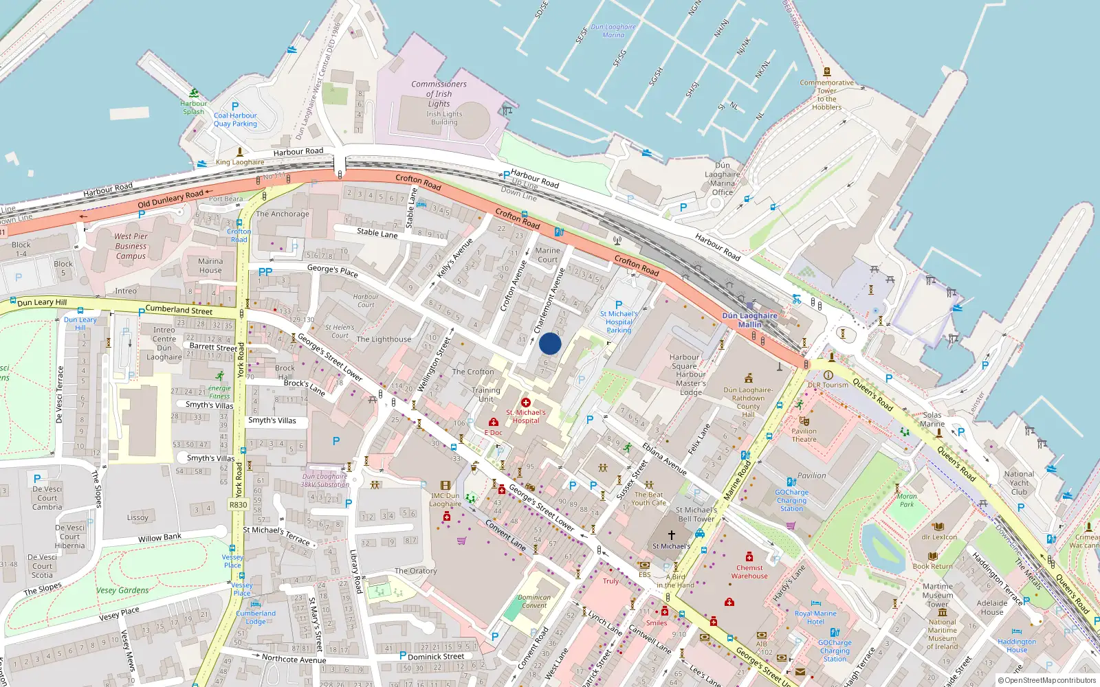 Overhead map showing the location of 4 Charlemont Avenue, Dun Laoghaire, Dublin