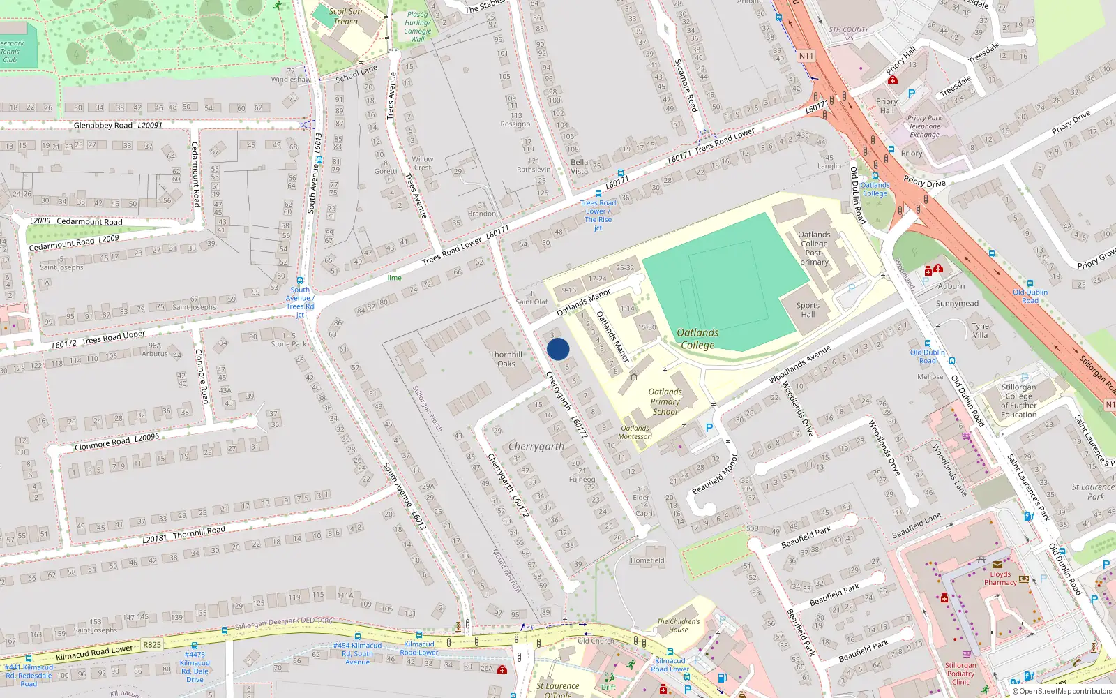 Overhead map showing the location of 4 Cherry Garth, Mount Merrion, Blackrock