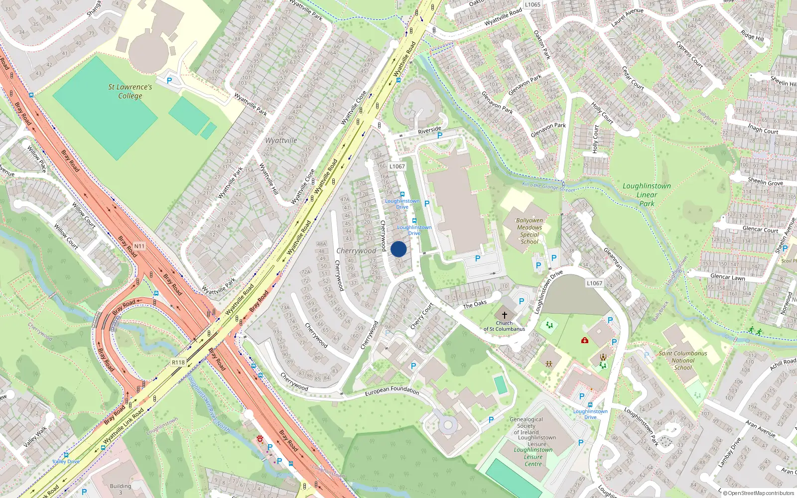 Overhead map showing the location of 4 Cherrywood, Loughlinstown