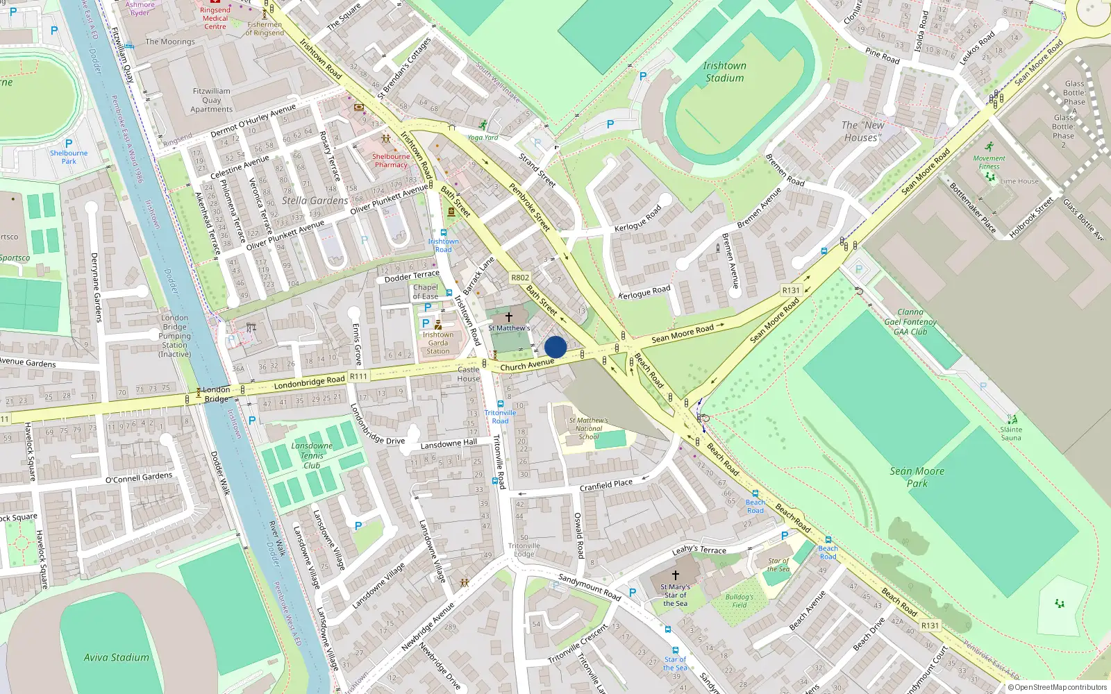 Overhead map showing the location of 4 Church Avenue, Irishtown