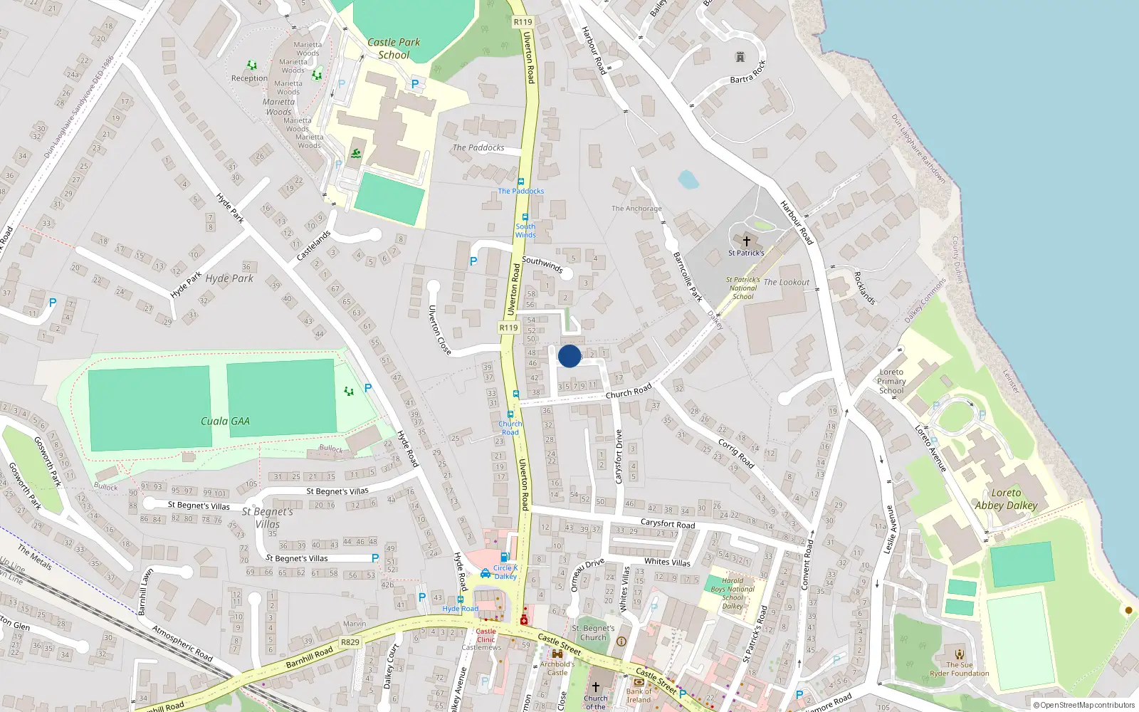 Overhead map showing the location of 4 Church Hill Mews, Dalkey, Dublin
