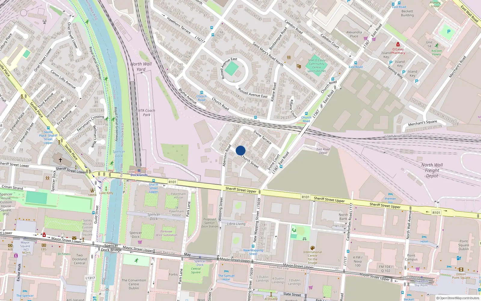 Overhead map showing the location of 4 Church St East, East Wall, Dublin 3