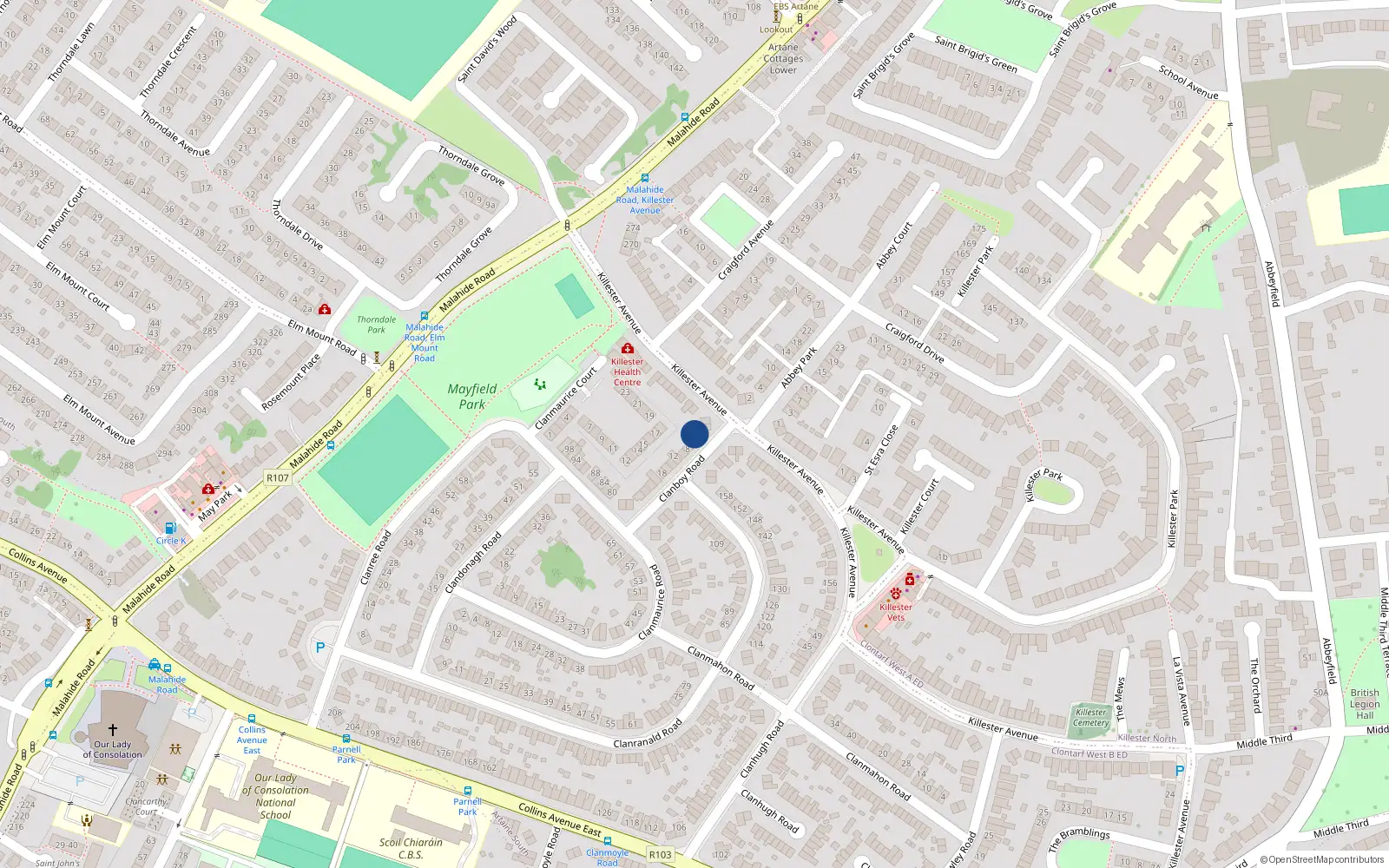 Overhead map showing the location of 4 Clanboy Road, Dublin 5