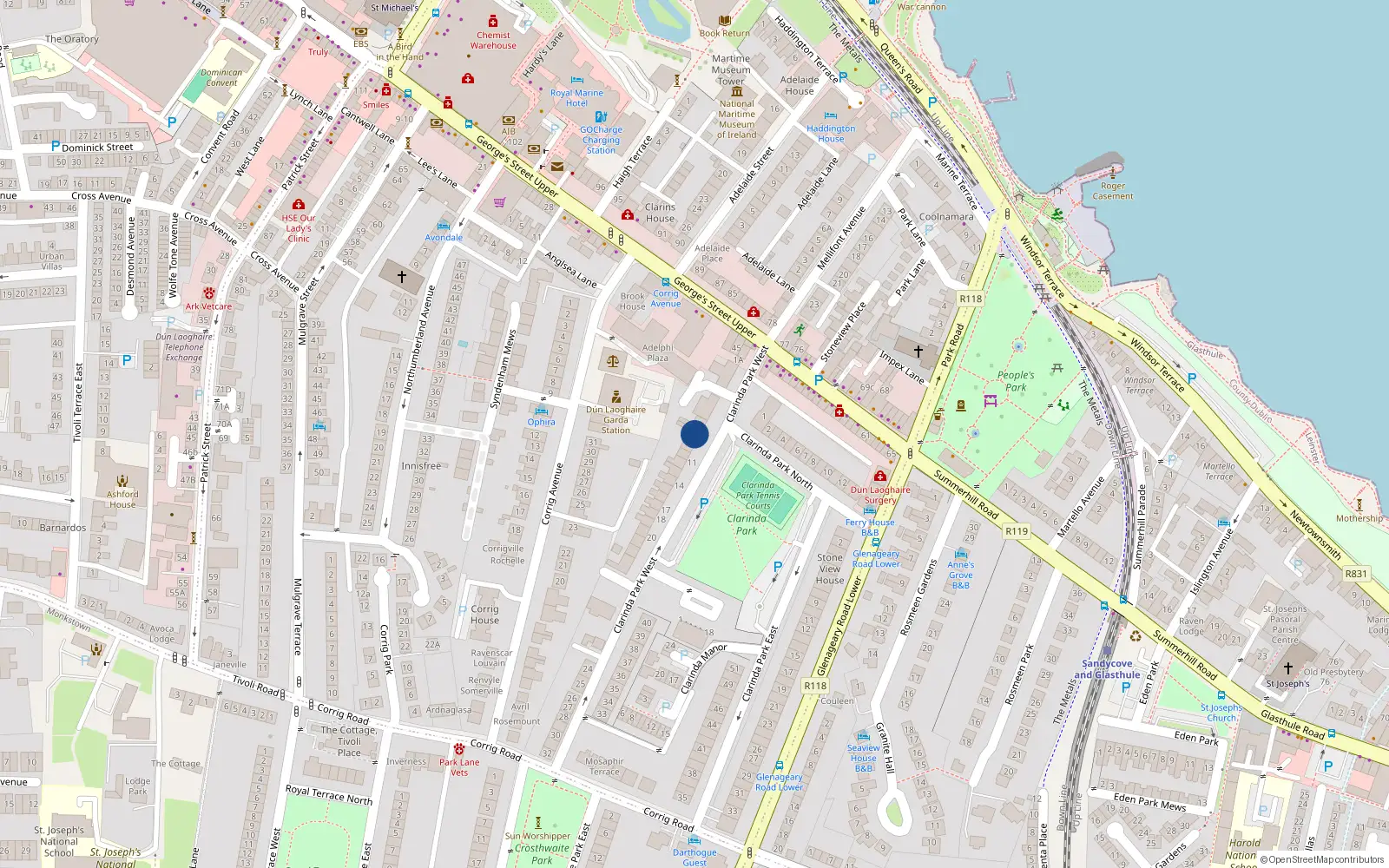 Overhead map showing the location of 4 Clarinda Court, Clarinda Park West, Dun Laoghaire