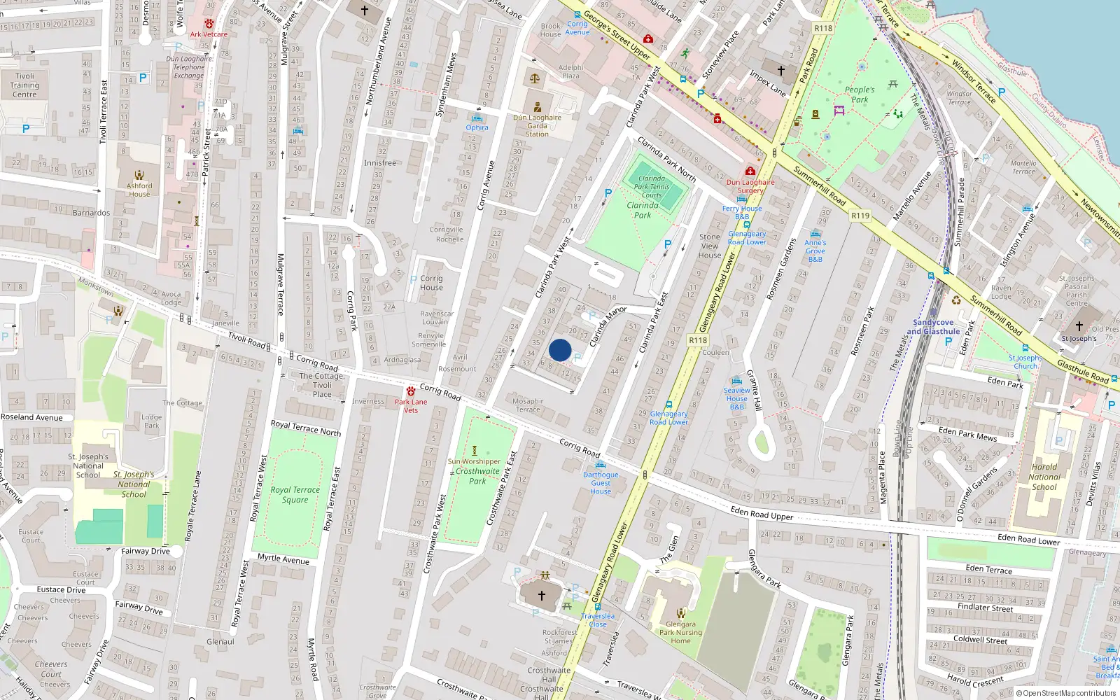 Overhead map showing the location of 4 Clarinda Manor, Dun Laoghaire, Dublin