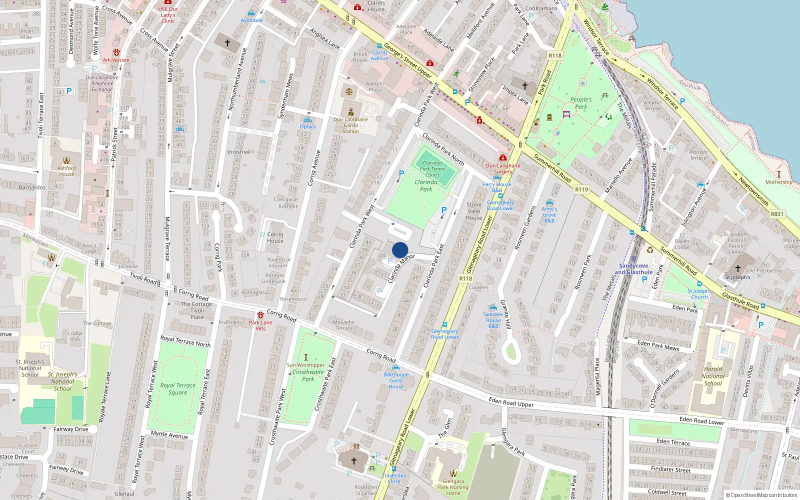 Overhead map showing the location of 4 Clarinda Park House, Clarinda Park, Dun Laoghaire