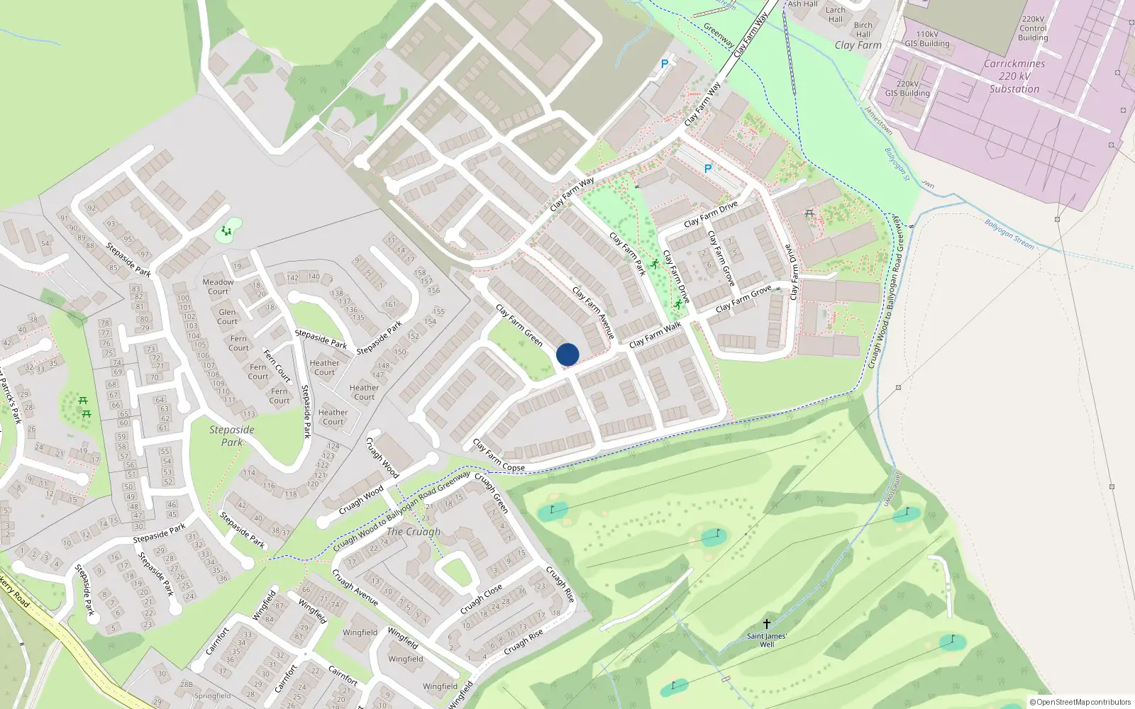 Overhead map showing the location of 4 Clay Farm Green, Kilgobbin