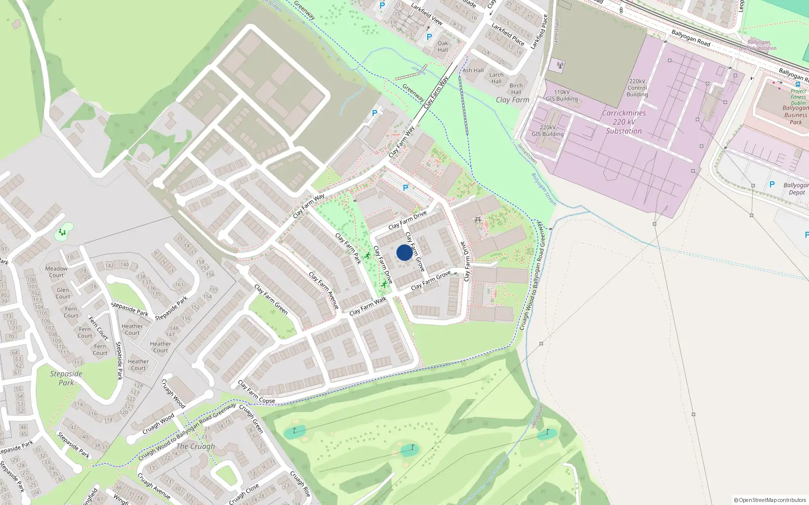 Overhead map showing the location of 4 Clay Farm Grove, Kilgobbin
