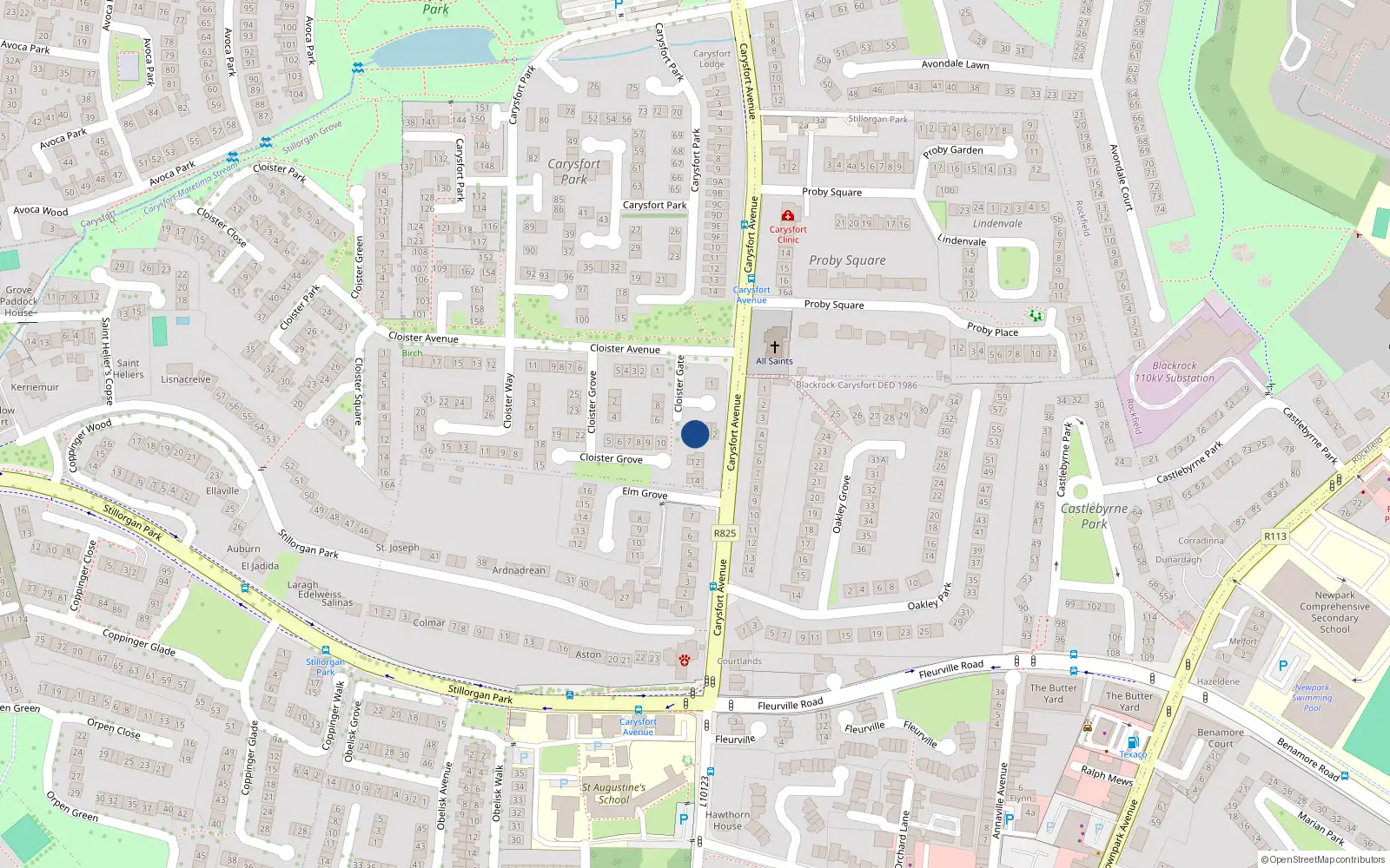 Overhead map showing the location of 4 Cloister Gate, Blackrock, Dublin