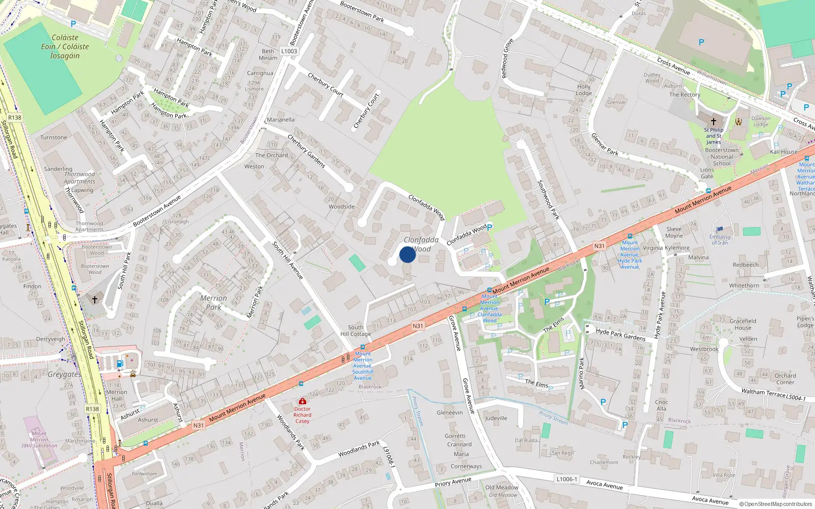 Overhead map showing the location of 4 Clonfadda Wood, Mount Merrion Avenue, Blackrock