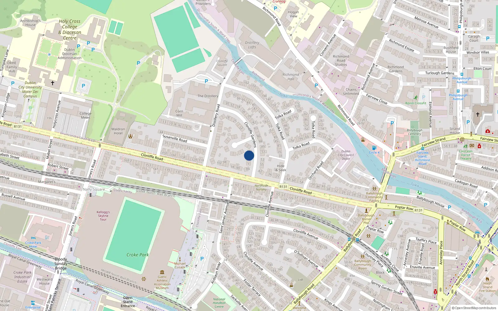 Overhead map showing the location of 4 Clonliffe Gardens, Dublin 3