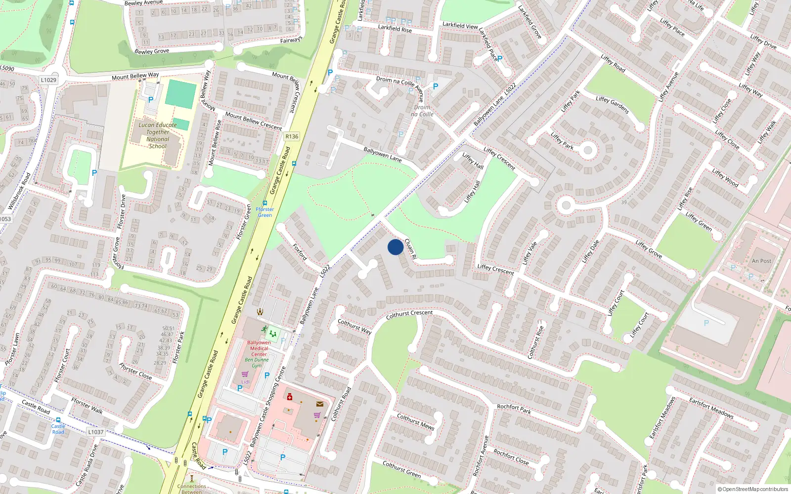 Overhead map showing the location of 4 Cluain Rí, Lucan