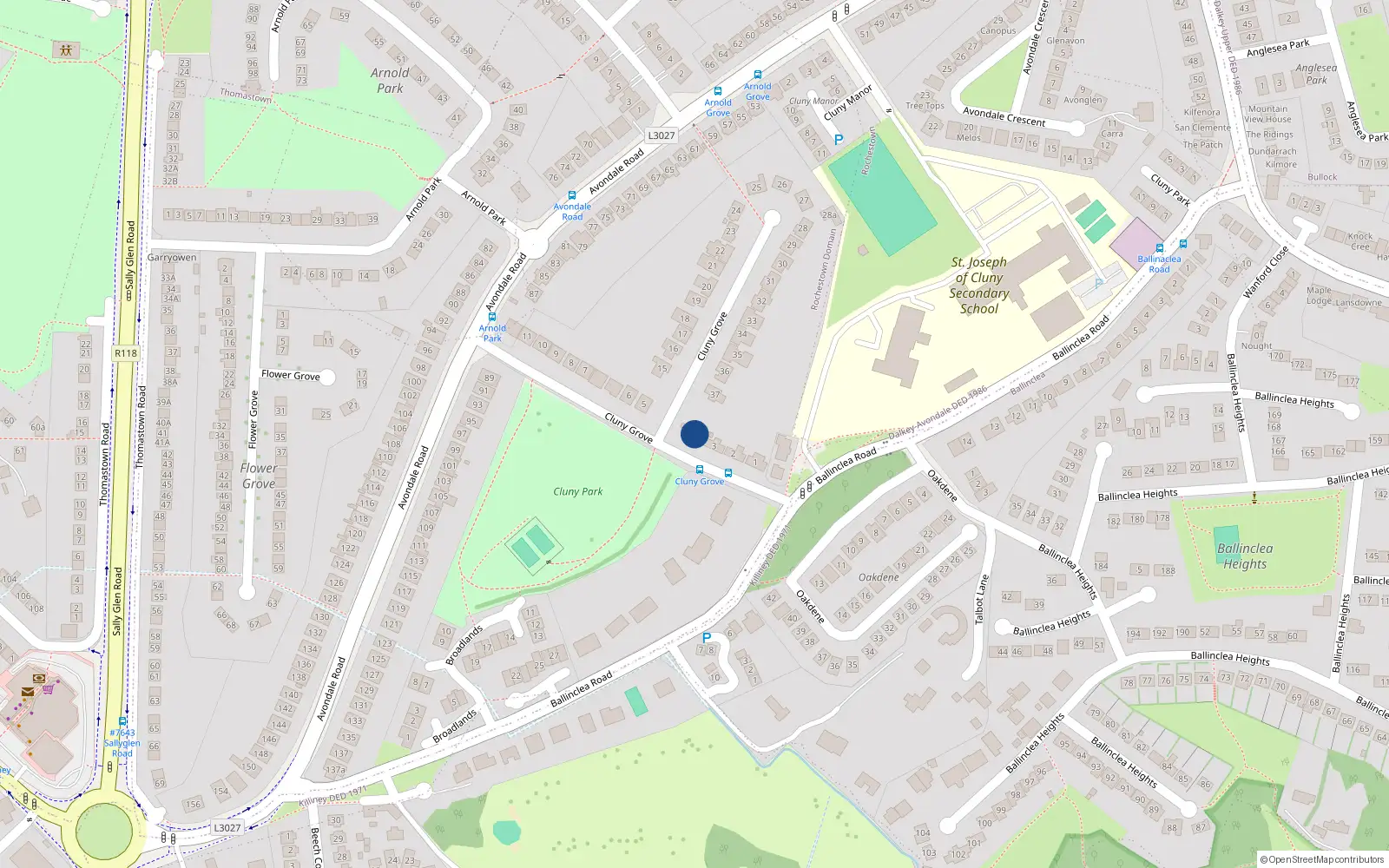 Overhead map showing the location of 4 Cluny Grove, Killiney, Dublin