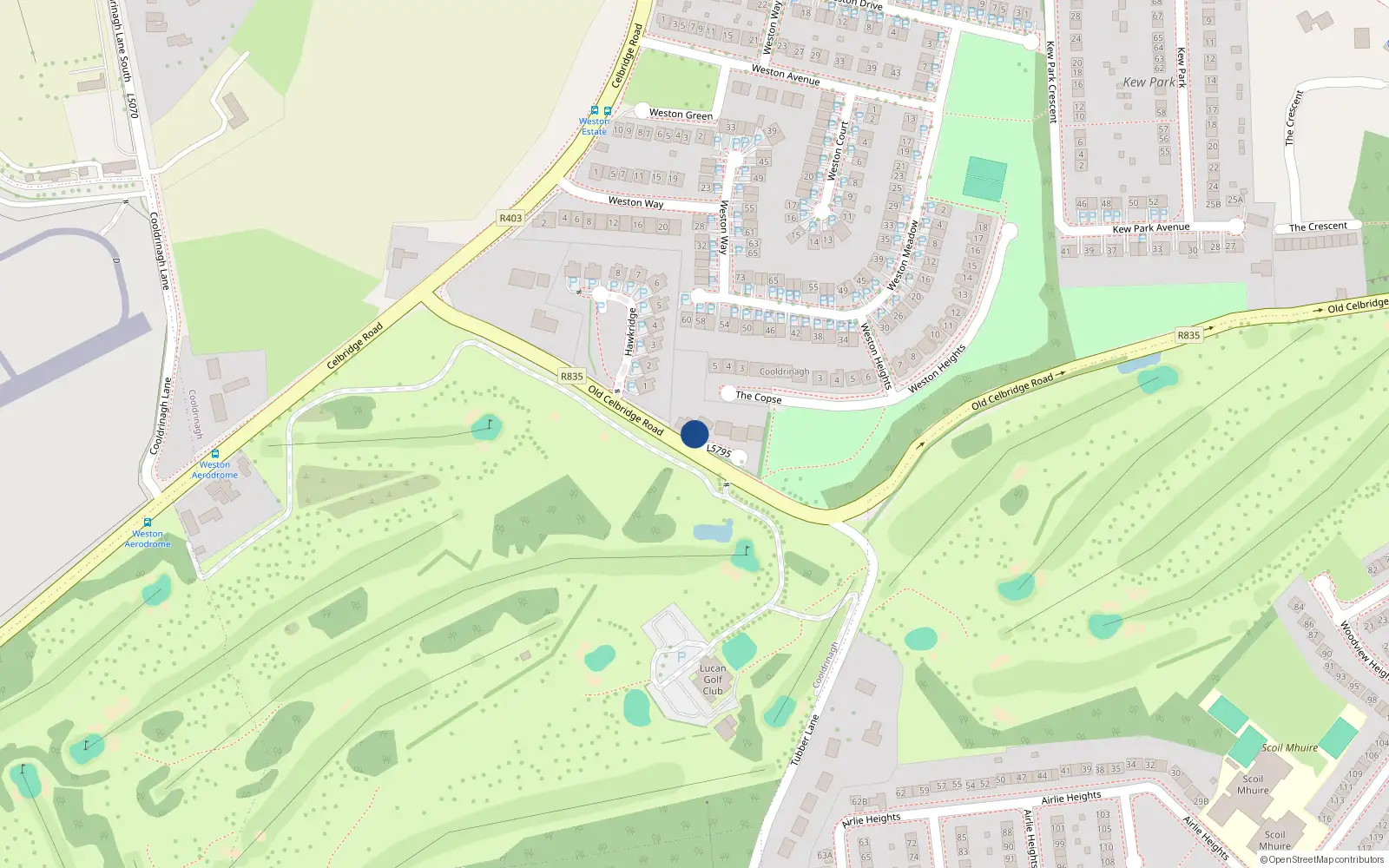 Overhead map showing the location of 4 Cnoc Aoibhean, Old Celbridge Road, Lucan