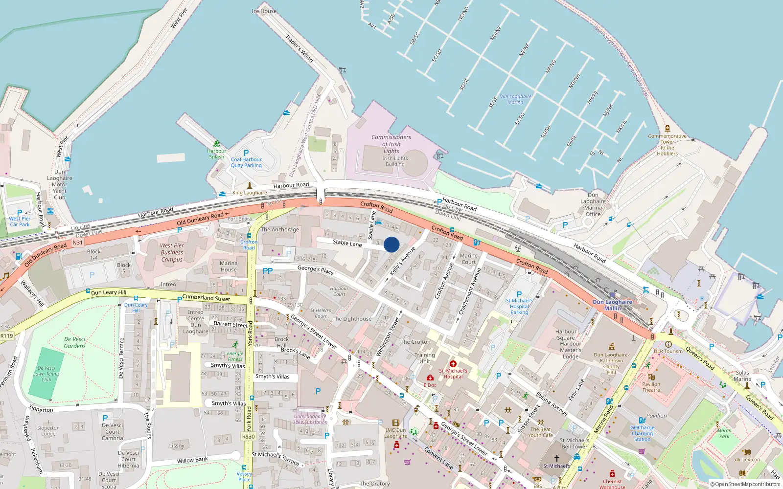Overhead map showing the location of 4 Connaught Mews, Crofton Road, Dunlaoghaire