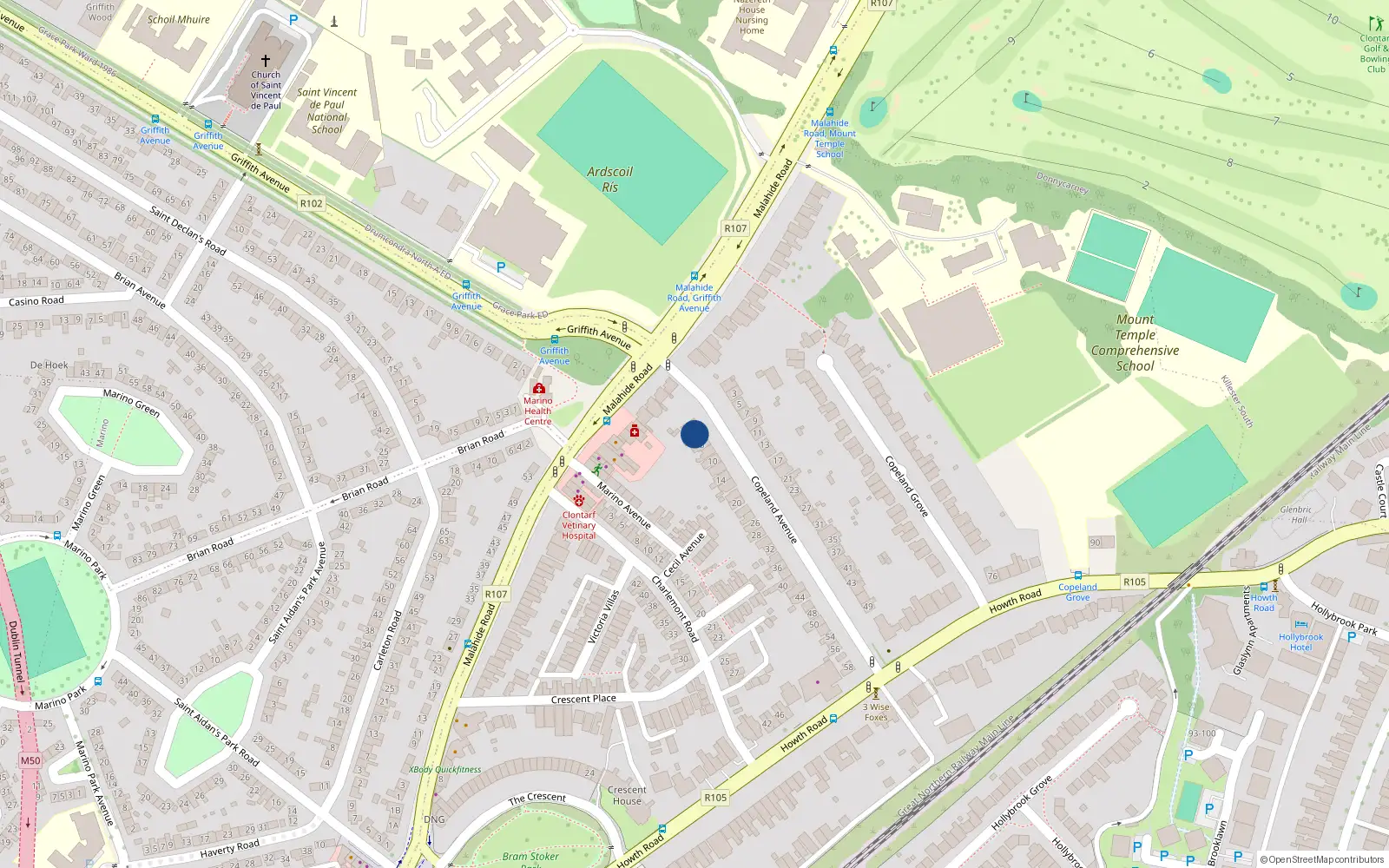 Overhead map showing the location of 4 Copeland Avenue, Dublin 3