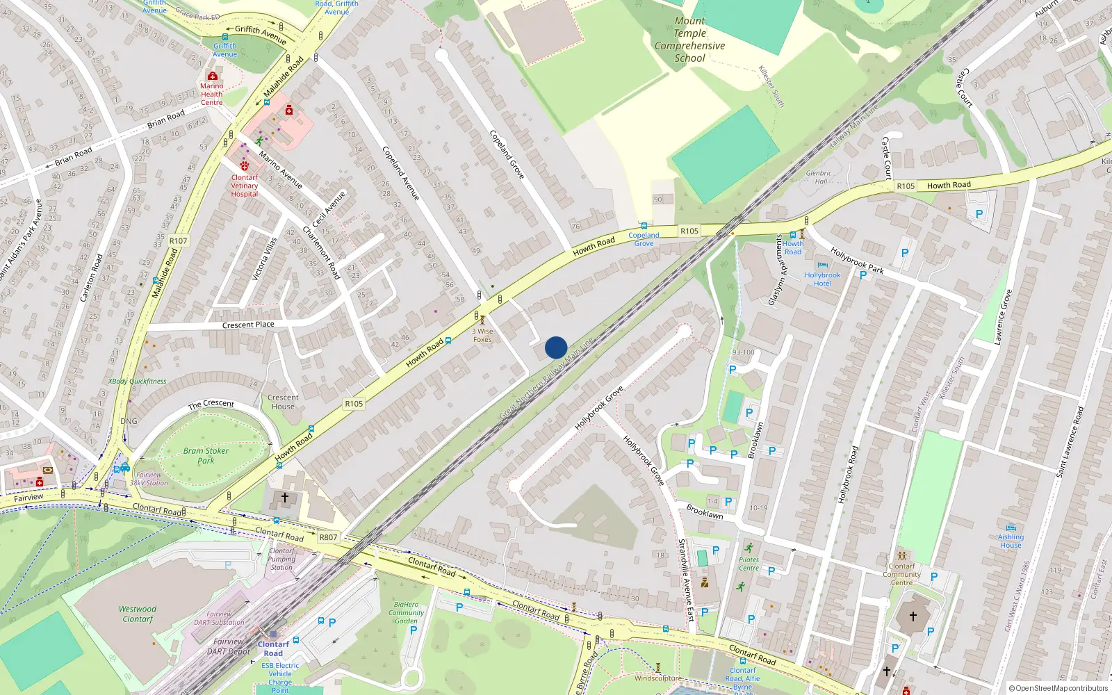 Overhead map showing the location of 4 Copeland Place, Dublin 3